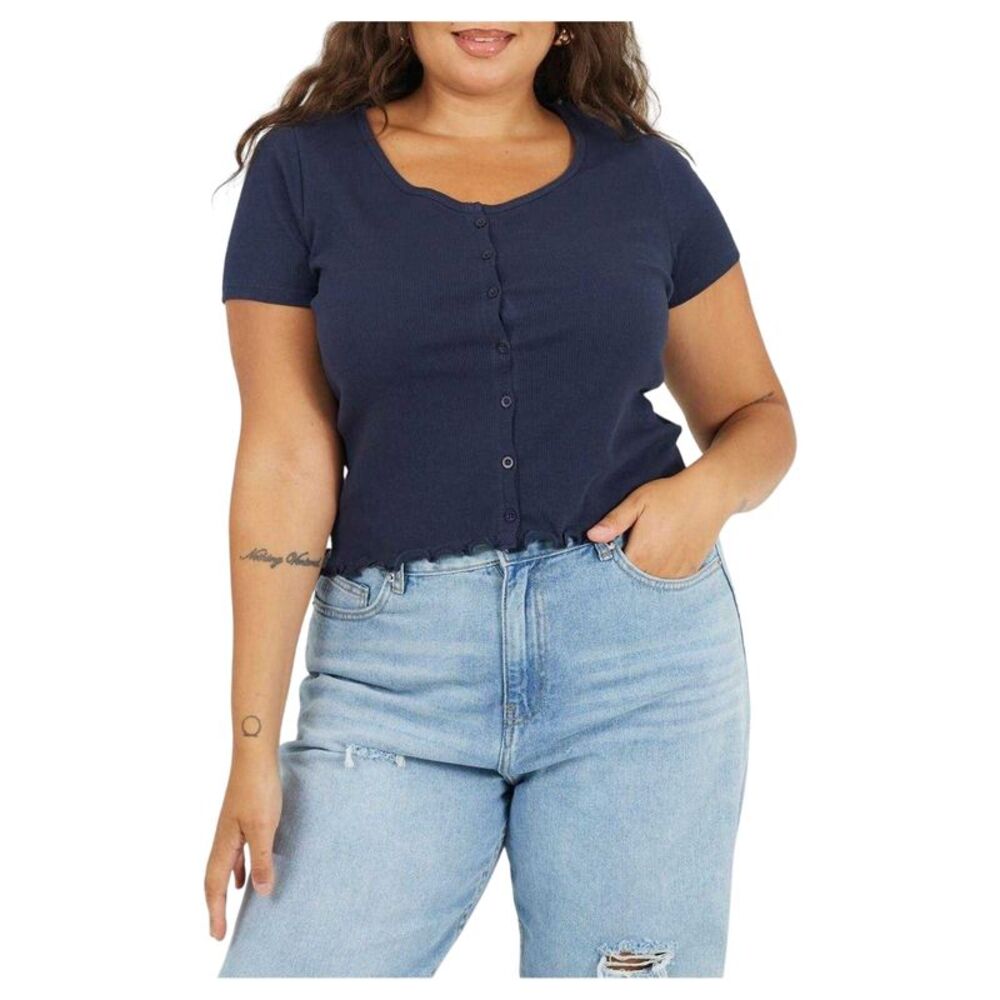 Brave Soul Womens/Ladies Ribbed Plus T-Shirt / Navy